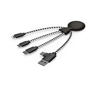 Xoopar Mr Bio 4 in 1 Multi USB Cable - Cavo USB ecologico e biodegradabile - Caricatore USB universale per smartphone Apple iPhone Samsung Google Huawey Xiaomi OnePlus LG Kindle (nero)