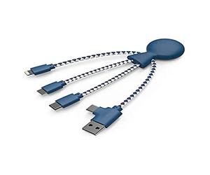 Xoopar Mr Bio 4 in 1 Multi USB Cable - Cavo USB ecologico e biodegradabile - Caricatore USB universale per smartphone Apple iPhone Samsung Google Huawey Xiaomi OnePlus LG Kindle (blu)