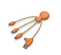 Xoopar - Mr Bio - Cavo multi USB 4 in 1 a forma di polipo arancione, caricatore universale progettato con materiali ecologici Micro USB, USB, Lightning, spina USB universale per Smartphone
