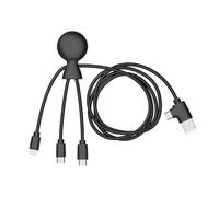 Xoopar Mr Bio Long Cavo USB 4 in 1-1m Plastica Riciclata - Nero | Cavo da 1 m con connettori USB-C, Lightning e Micro USB in plastica riciclata - un solo cavo per i tuoi device