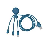 XOOPAR Mr Bio lungo 1 m Cavo Multi USB 4 in 1 a Forma di Polpo Blu-Caricabatterie Universale in Plastica Riciclata-Presa USB,USB-C,Ligthning,Micro USB per Iphone,Samsung,Huawei,Xiaomi,Google,LG
