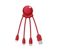 Xoopar Octopus - Cavo Multi 4 in 1 a Forma di Polpo Rosso, Caricatore Universale in Plastica Riciclata, Presa USB-C, Lightning, USB-A, Micro USB Per Smartphone