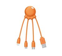 Xoopar Octopus - Cavo Multi USB 4 in 1 a Forma Di Polpo Arancione, Caricatore Universale in Plastica Riciclata, Presa USB-C, Ligthning, USB-A, Micro USB Per Smartphone