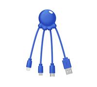 Xoopar Octopus - Cavo Multi USB 4 in 1 a Forma Di Polpo Blu, Caricatore Universale in Plastica Riciclata, Presa USB-C, Ligthning, USB-A, Micro USB Per Smartphone