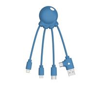 Xoopar Octopus OBP Cavo Multi USB 4 in 1 Plastica Oceano - Blu | Polpo 4 in 1 in plastica riciclata dagli oceani: USB, USB-C, Lightning e Micro USB per tutti i dispositivi