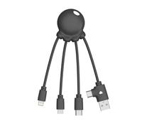 Xoopar Octopus OBP Cavo Multi USB 4 in 1 Plastica Oceano - Nero | Polpo 4 in 1 in plastica riciclata dagli oceani: USB, USB-C, Lightning e Micro USB per tutti i dispositivi