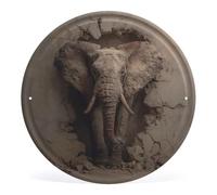 XOPEKVLAWM Immagine da parete rotta elefante circolare in ferro appeso immagine rotonda metallo latta segno moderno piatto di ferro appeso pittura parete cornice arte appeso immagine per la