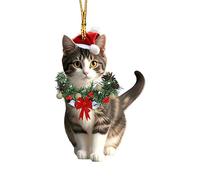 XOrnements D'animaux De Noël - Décorations En Acrylique De 3,15 Pouces | Figurines De Vacances En Acrylique - Ornement De Noël En Forme De Chat Mignon - Pièce De Décoration Festive 2D Pour Arbre, Tabl