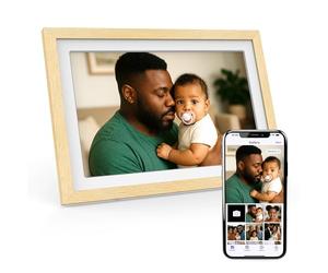 XORO Cornice digitale WiFi da 11 pollici, 1920 x 1080 Full HD 1080P IPS Touch Display 32 GB di memoria, rotazione automatica, legno di faggio, condividi foto istantaneamente da qualsiasi luogo