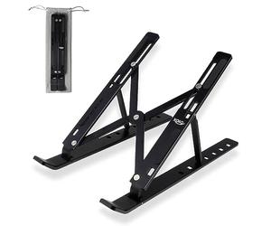 Xoro Supporto funzionale per notebook MacBook Pro/Air, HP, Sony, Dell e tutti i 10" - 15,6", regolabile in altezza, telaio in alluminio ventilato, pieghevole, nero