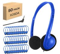 XOSDA Confezione da 50 cuffie per aule scolastiche per bambini, set all'ingrosso, auricolari cablati regolabili con jack da 3,5 mm, per studenti, adolescenti, bambini e adulti (blu scuro, confezione