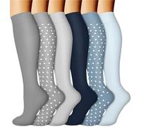 xotoa Calzini a compressione sopra il ginocchio for sport all'aria aperta for uomo e donna, in nylon sintetico, con ago singolo, abbinati ai colori(Graybluedots,S/M)