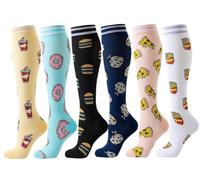 xotoa Calzini a compressione sopra il ginocchio for sport all'aria aperta for uomo e donna, in nylon sintetico, con ago singolo, abbinati ai colori(Burgersandfries,S/M)