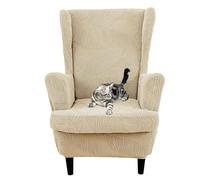 xotoa Set di Due Pezzi di Fodere Elastiche for Schienale ad Ala, realizzate in Tessuto a Maglia, Adatte for sedie Alte 95-100 cm(Beige)