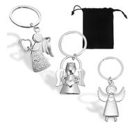 XOUDKE 3 PCS Portachiavi Angelo Custode, Ciondolo Portafortuna, Angelo con Cuori per esami o Auto, Adatto Come Regalo per Donne, fidanzate, colleghe