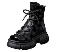 XOUSAEKM Sandali gladiatore con plateau per le donne High Top Lace Up Open Toe Sandali con zeppa Cut Out Suola Spessa Tacco a Blocco Sandalo Punk Gotico Stivali Estivi da Donna Comode Scarpe da