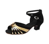 XOUSAEKM Scarpe da ballo latino da donna punta aperta moderna tango sala da ballo salsa danza pratica prestazioni scarpe da ballo 3 cm sandali con tacco basso cinturino incrociato fibbia alla caviglia