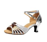 XOUSAEKM Scarpe da ballo latino da donna punta aperta moderna tango sala da ballo salsa pratica di danza prestazioni scarpe da ballo tacco medio sandali per le donne Arty cinturino alla caviglia tacco