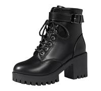 XOUSAEKM Stivaletti da donna con suola e lacci, da donna | Basso Chunky Block Tacchi Laterali Zip Breve Stivaletti Slip On Scarpe Da Passeggiata Alla Moda Casual Stivali Per Feste