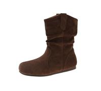 XOUSAEKM Stivaletti da donna, piatti, larghi, in pelle scamosciata, a metà | Punta rotonda Flat Pull On Increspato Casual Breve Stivaletti Primavera Autunno Stivaletti Vintage Per Passeggiata Quotidiana
