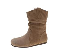 XOUSAEKM Stivaletti da donna, piatti, larghi, in pelle scamosciata, a metà | Punta rotonda Flat Pull On Increspato Casual Breve Stivaletti Primavera Autunno Stivaletti Vintage Per Passeggiata Quotidiana