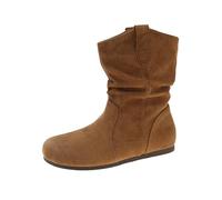 XOUSAEKM Stivaletti da donna, piatti, larghi, in pelle scamosciata, a metà | Punta rotonda Flat Pull On Increspato Casual Breve Stivaletti Primavera Autunno Stivaletti Vintage Per Passeggiata Quotidiana