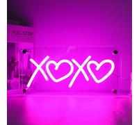 XOXO - Targa al neon XOXO alimentata tramite USB, doppio strato rosa XOXO, luce notturna a LED in acrilico, per camera da letto, matrimonio, soggiorno, cameretta dei bambini, feste, bar