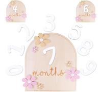 XOXVURI 1 Pcs Monthly Milestone Cards For Babies With Glue Dots Floral Style Wooden Milestones Photo Accessories For 0-12 Months Baby Shower Growth Record Mesi Neonato Per Foto