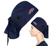 XOXVURI 1 Pcs Surgical Cotton Men'S Cap With Unique Design For Men And Women, Comfortable And Stylish Cover For Medical Procedures, Dark Blue With Heart Embroidery, Cappello A Pelo Lungo