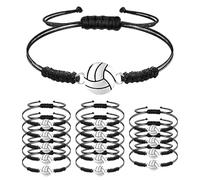 XOXVURI 14 Pieces Volleyball Bracelets Sports Charm Bracelets Adjustable Braided Rope Bracelet Friendship Bracelet For Boys Girls Team Players, Alloy And Wax Rope
