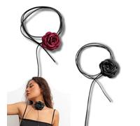 XOXVURI 2 Pezzi Women'S Flower Choker Necklace With Rose, Fiori Collana Girocollo Elegant Rose Flower Necklace Choker Necklace, Gothic Rose Flower Choker Necklace, Perfect For Parties Occasions