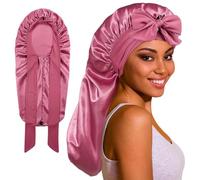XOXVURI Long Hat With Satin Braid For Women Silk Sleep Cap With Elastic Band Sleep Cap Silk Bonnet For Long Curly Hair Locs Extra Long Silk Hat With Wide Headband For Natural Long Hair Braid