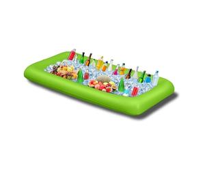 XPAPOV Grande tavolo gonfiabile per servire bevande, vassoio per ghiaccio, piscina galleggiante con tappo di scarico, perfetto per feste a buffet, cibo e bevande, 130 x 65 x 20 cm (verde)