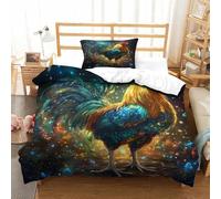 XPASHIQWC Colorful Gallo Stampa Di 3D Copripiumino Set Di Biancheria Da Letto Particelle luminescenti Con Chiusura A Cerniera, Perfetto Per Ragazzi E Ragazze Single(135x200cm)