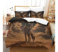 XPASHIQWC Desert Lupi Set Di Biancheria Da Letto Stampato in 3D Copripiumino notte lunare Con Chiusura A Zip Morbido E Resistente Ideale Per Coppie E Adulti King(220x240cm)