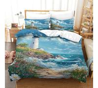 XPASHIQWC Faro Stampa 3D Copripiumino Set Di Biancheria Da Letto Da 3 Pezzi Coast Reef Con Chiusura A Zip Perfetto Per Coppie E Adulti Double（200x200cm）