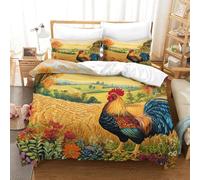 XPASHIQWC Gallo Copripiumino Stampato in 3D Copripiumino Campo d'oro Con Chiusura A Zip Morbido E Resistente Decorazione Elegante Per Camera Da Letto Double(200x200cm)