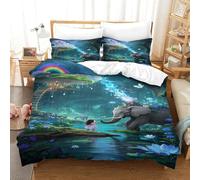 XPASHIQWC Girl And Elefante Stampa 3D Copripiumino Set Di Biancheria Da Letto Da 3 Pezzi Forest Treehouse Con Chiusura A Cerniera Ideale Per Coppie E Adulti King(220x240cm)