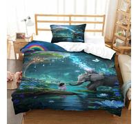 XPASHIQWC Girl And Elefante Stampa 3D Copripiumino Set Di Biancheria Da Letto Forest Treehouse Con Chiusura A Cerniera Decorazione Moderna Per Camera Da Letto Single(135x200cm)