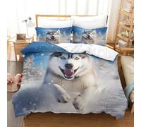 XPASHIQWC Husky 3D Stampato Set Di Biancheria Da Letto Da 3 Pezzi Microfibra Snowfield Con Chiusura A Zip Perfetto Per Coppie E Adulti King（220x240cm）