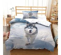 XPASHIQWC Husky 3D Stampato Set Di Biancheria Da Letto in Microfibra Snowfield Con Federa E Chiusura A Zip Decorazione Moderna Per Camera Da Letto Single（135x200cm）