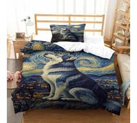 XPASHIQWC Husky siberiano Copripiumino Per Stampa 3D notte stellata Con Chiusura A Zip Morbido E Resistente Decorazione Elegante Per Camera Da Letto Single（135x200cm）