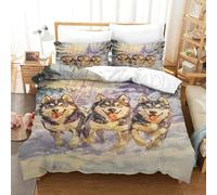 XPASHIQWC Husky siberiano Copripiumino Stampato in 3D in Morbida Microfibra Traspirante Forest Snowfield Con Federa E Chiusura A Cerniera Per Ragazzi E Ragazze Double（200x200cm）