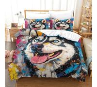 XPASHIQWC Husky siberiano Stampa 3D Copripiumino Set Di Biancheria Da Letto Street Graffiti Con Chiusura A Cerniera, Perfetto Per Ragazzi E Ragazze King（220x240cm）
