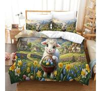 XPASHIQWC Little Agnello 3D Stampato Set Di Biancheria Da Letto Da 3 Pezzi in Microfibra Valle di Pasqua Con Federa E Chiusura Zip Decorazione Per Camera Da Letto King（220x240cm）