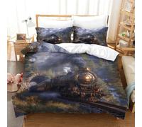 XPASHIQWC Locomotiva a vapore Copripiumino Per Stampa 3D Super Morbido E Confortevole Tunnel forestale Con Chiusura A Zip Ideale Per Bambini E Adolescenti King(220x240cm)