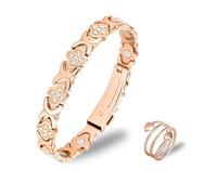 XPEX 2 PCS Bracciale magnetico da donna e anelli magnetici, in rame per donna al puro rame,Oro rosa.