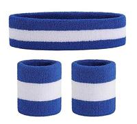 XPEX Fascia Di Sudore Testa Sport a Strisce Fascia Di Sudore Set Fascia Di Sport Polsino (1 Fascia e 2 Braccialetti) Set Fasce Di Sudore Per Uomini e Donne Sportivi (A)