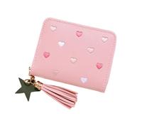XPEX Portafoglio Bambino,PU Carino Ricamo Cuore Sottile Piccoli Portafoglio Ragazza con Nappa Cerniera portafoglio Slim Donna Teens Ragazze con Nastri di Gomma Colorati