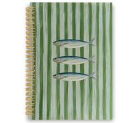XPH Green Striped Sardine Fishes Spiral Notebook, Ocean Journaling Notebooks for Note Taking, Coastal Beach Hardcover Journal for Writing 160 Pages 5.5 x 8.3 Inch, Beach Gifts for Women